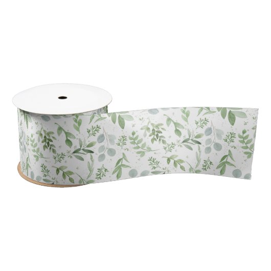 Pastelgroen Waterverf Eucalyptus Pattern Satijnen Lint (Spoel)