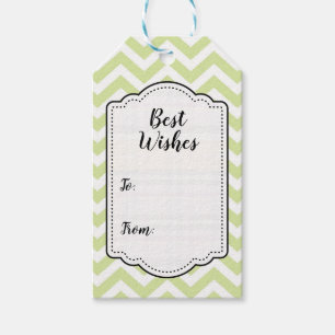 Pastelgroen & Witte Chevron Huwelijk Verjaardag Cadeaulabel
