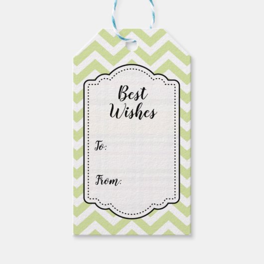 Pastelgroen & Witte Chevron Huwelijk Verjaardag Cadeaulabel (Voorkant)