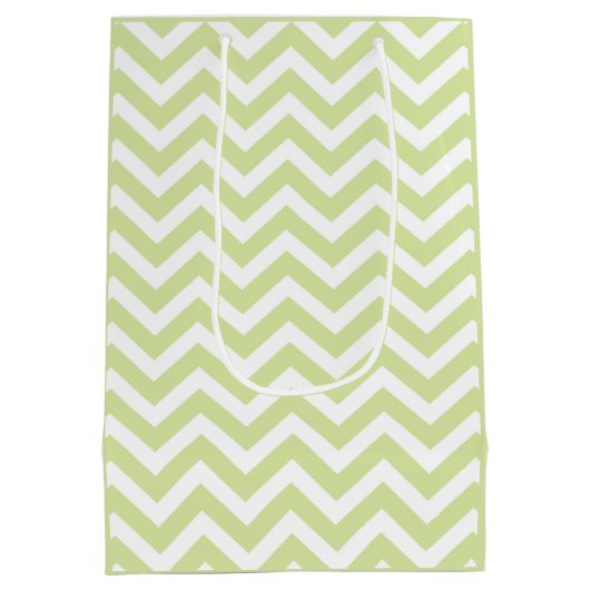 Pastelgroen & Witte Chevron Huwelijk Verjaardag Medium Cadeauzakje (Achterkant)