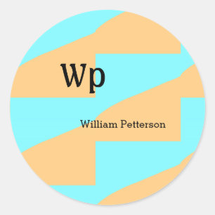 Pastelgroenblauwe naam monogram letter titel ronde sticker