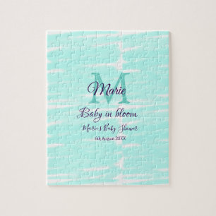 Pastelgroene baby in bloom monogram babyshower t legpuzzel