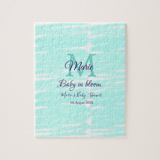 Pastelgroene baby in bloom monogram babyshower t legpuzzel (Verticaal)