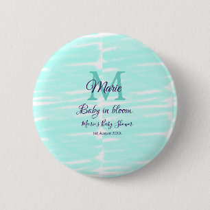 Pastelgroene baby in bloom monogram babyshower t ronde button 5,7 cm