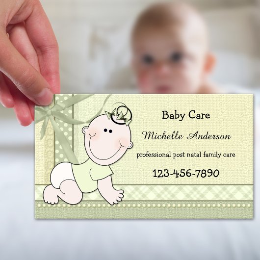 Pastelgroene Babyzorg Babysitter Visitekaartje