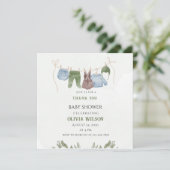 Pastelgroene beige baby shower bedankkaart (Staand voorkant)