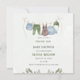 Pastelgroene beige baby shower bedankkaart