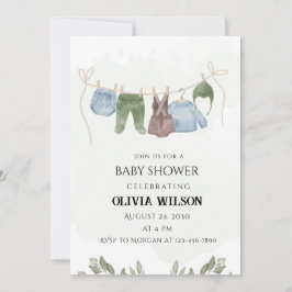 Pastelgroene beige babyshower uitnodiging