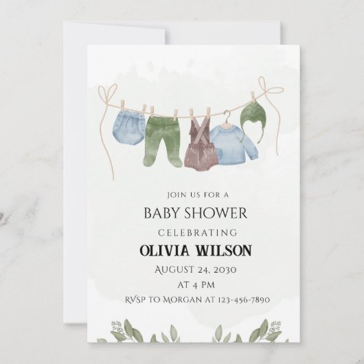 Pastelgroene beige babyshower uitnodiging (Voorkant)