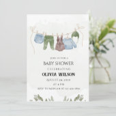 Pastelgroene beige babyshower uitnodiging (Staand voorkant)