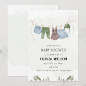 Pastelgroene beige babyshower uitnodiging (Voorkant / Achterkant)