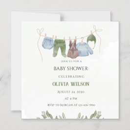 Pastelgroene beige babyshower uitnodiging magnetische uitnodiging