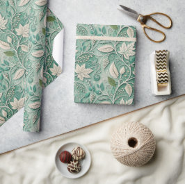 Pastelgroene beige vintage botanische patroon cadeaupapier