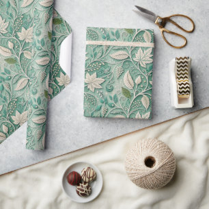 Pastelgroene beige vintage botanische patroon cadeaupapier