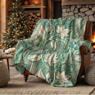 Pastelgroene beige vintage botanische patroon fleece deken