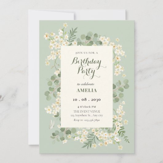 Pastelgroene bloem  kaart (Voorkant)