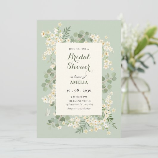 Pastelgroene bloemige bruidsdouche kaart (Staand voorkant)