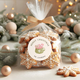 Pastelgroene Cacaocommubek Merry Christmas Ronde Sticker