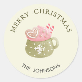 Pastelgroene Cacaocommubeker Vrolijk Kerstfeest Ronde Sticker