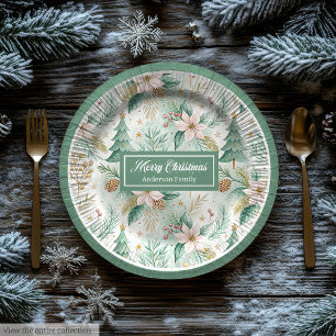 Pastelgroene en gouden borden Kerst bloemendecorat Papieren Bordje