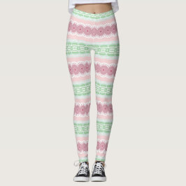 Pastelgroene en roze abstracte strepenpatroon leggings