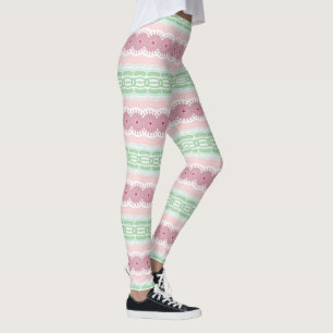 Pastelgroene en roze abstracte strepenpatroon leggings