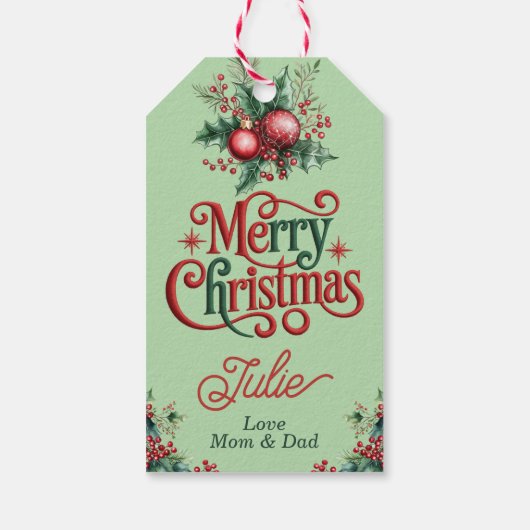 Pastelgroene Kerstcadeau-etiketten Cadeaulabel (Achterkant)