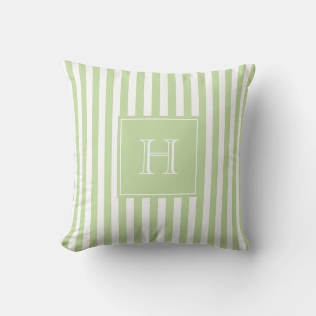 Pastelgroene Monogram Streep Preppy & Chic Lente  Kussen (Voorkant)
