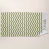 Pastelgroene naam zig zag streep geometrisch strandlaken (Voorkant)