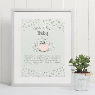 Pastelgroene Pompoen Niet Zeggen Baby Shower Spel Poster