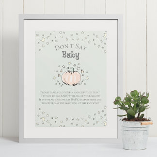 Pastelgroene Pompoen Niet Zeggen Baby Shower Spel Poster