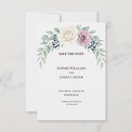 Pastelgroene Roze Bloemige Trouw Save the Date (Voorkant)