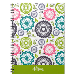 Pastelgroene roze turquoise bloemen Vintage bloemn Notitieboek