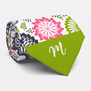 Pastelgroene roze turquoise bloemen Vintage Monogr Stropdas