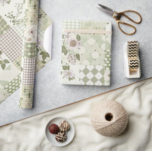 Pastelgroene Sering Dekbed Aardse Gingham Patchwor Cadeaupapier (Crafts)