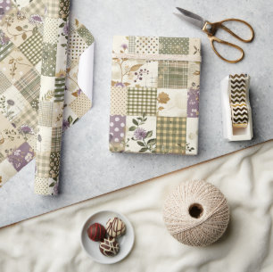 Pastelgroene Sering Dekbed Aardse Gingham Patchwor Cadeaupapier