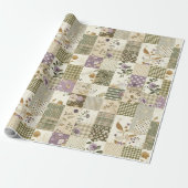 Pastelgroene Sering Dekbed Aardse Gingham Patchwor Cadeaupapier (Uitgerold)