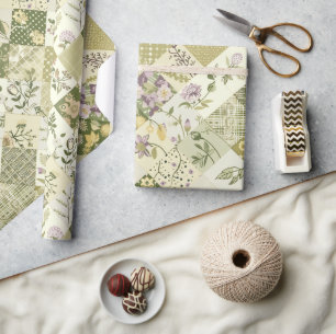 Pastelgroene Sering Dekbed Aardse Gingham Patchwor Cadeaupapier