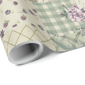 Pastelgroene Sering Dekbed Aardse Gingham Patchwor Cadeaupapier (Rol Hoek)