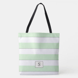 Pastelgroene strepen op elke kleur Custom Monogram Tote Bag