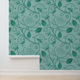 Pastelgroene Tinten Lotus Reliëf Look Behang