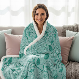 Pastelgroene Tinten Lotus Reliëf Look Sherpa Deken