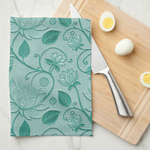 Pastelgroene Tinten Lotus Reliëf Look Theedoek