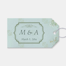 Pastelgroene witte bloemen bruiloft cadeaulabel