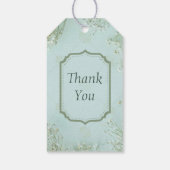 Pastelgroene witte bloemen bruiloft cadeaulabel (Achterkant)