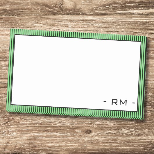 Pastelgroene Zwarte Gestreepte Rand | Monogram  Post-it® Notes