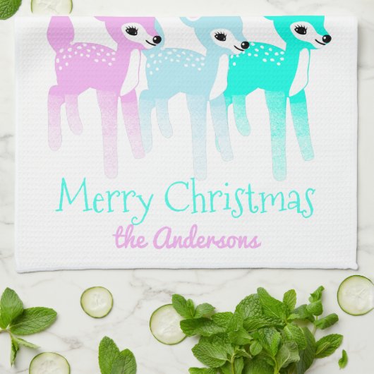 pastelherten Schattige kerst gepersonaliseerd Theedoek (Gevouwen)