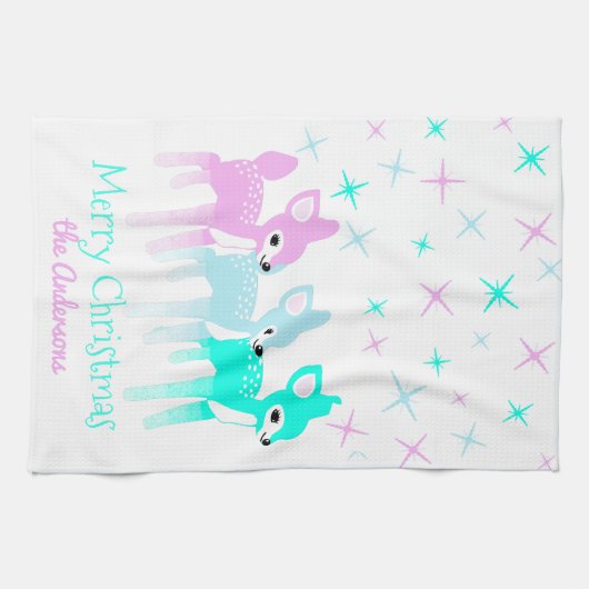  pastelherten Schattige kerst gepersonaliseerd Theedoek (Horizontaal)