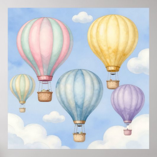 Pastelheteballonnen Lucht Poster (Voorkant)