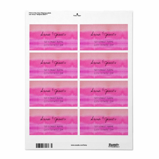 Pastelhoezen met roze waterverf, met de hand gesch etiket (Full Sheet)